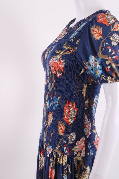 ME+EM S/S Floral Dress Navy/ Orange 10 | O/S, Multicoloured