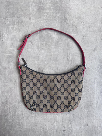 Gucci GG Red Leather Canvas Shoulder Bag