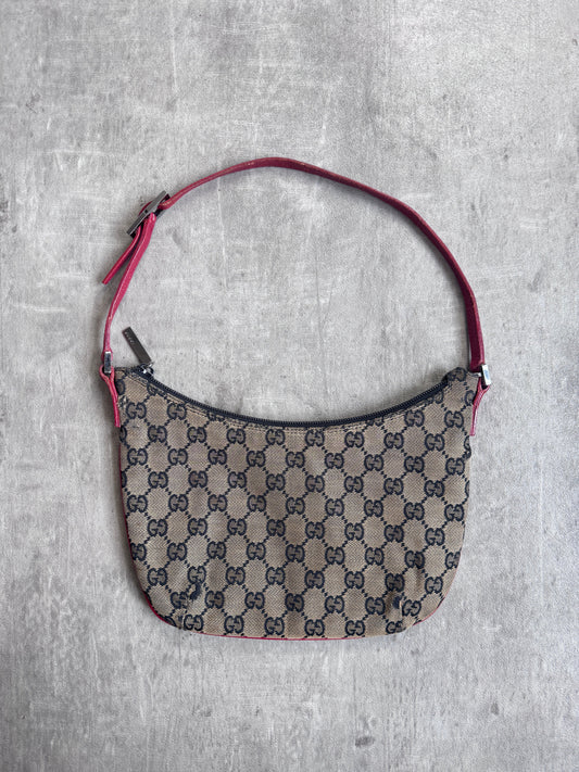 Gucci GG Red Leather Canvas Shoulder Bag