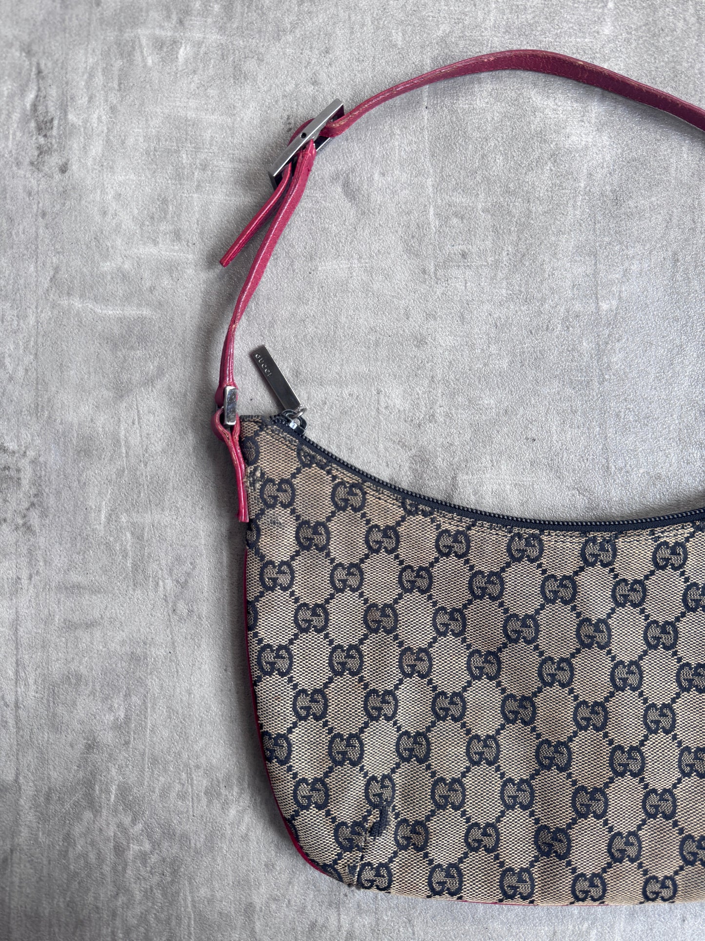 Gucci GG Red Leather Canvas Shoulder Bag