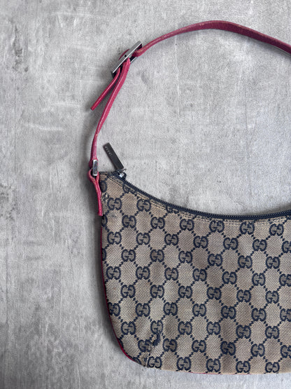 Gucci GG Red Leather Canvas Shoulder Bag