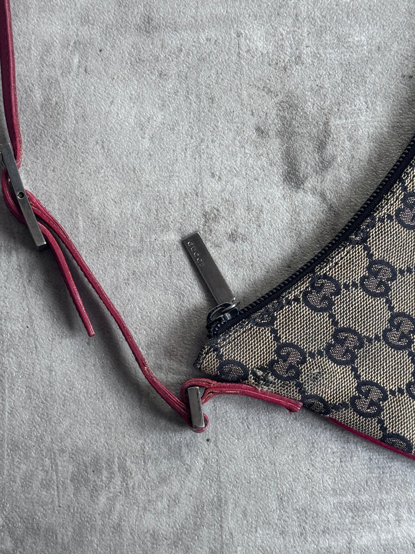 Gucci GG Red Leather Canvas Shoulder Bag