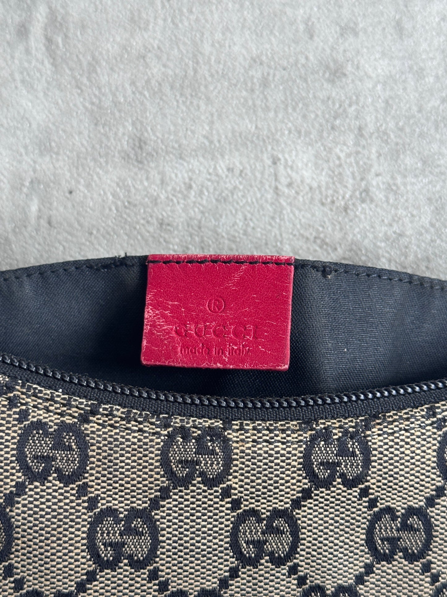 Gucci GG Red Leather Canvas Shoulder Bag