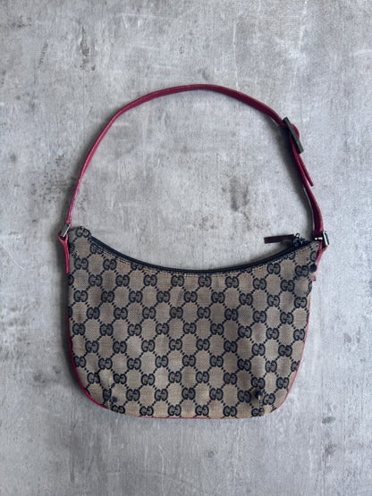 Gucci GG Red Leather Canvas Shoulder Bag