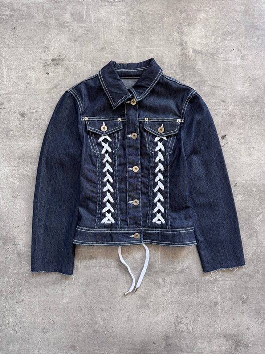 D&G Denim Lace Up Detail Jacket | Extra Small, Multicoloured