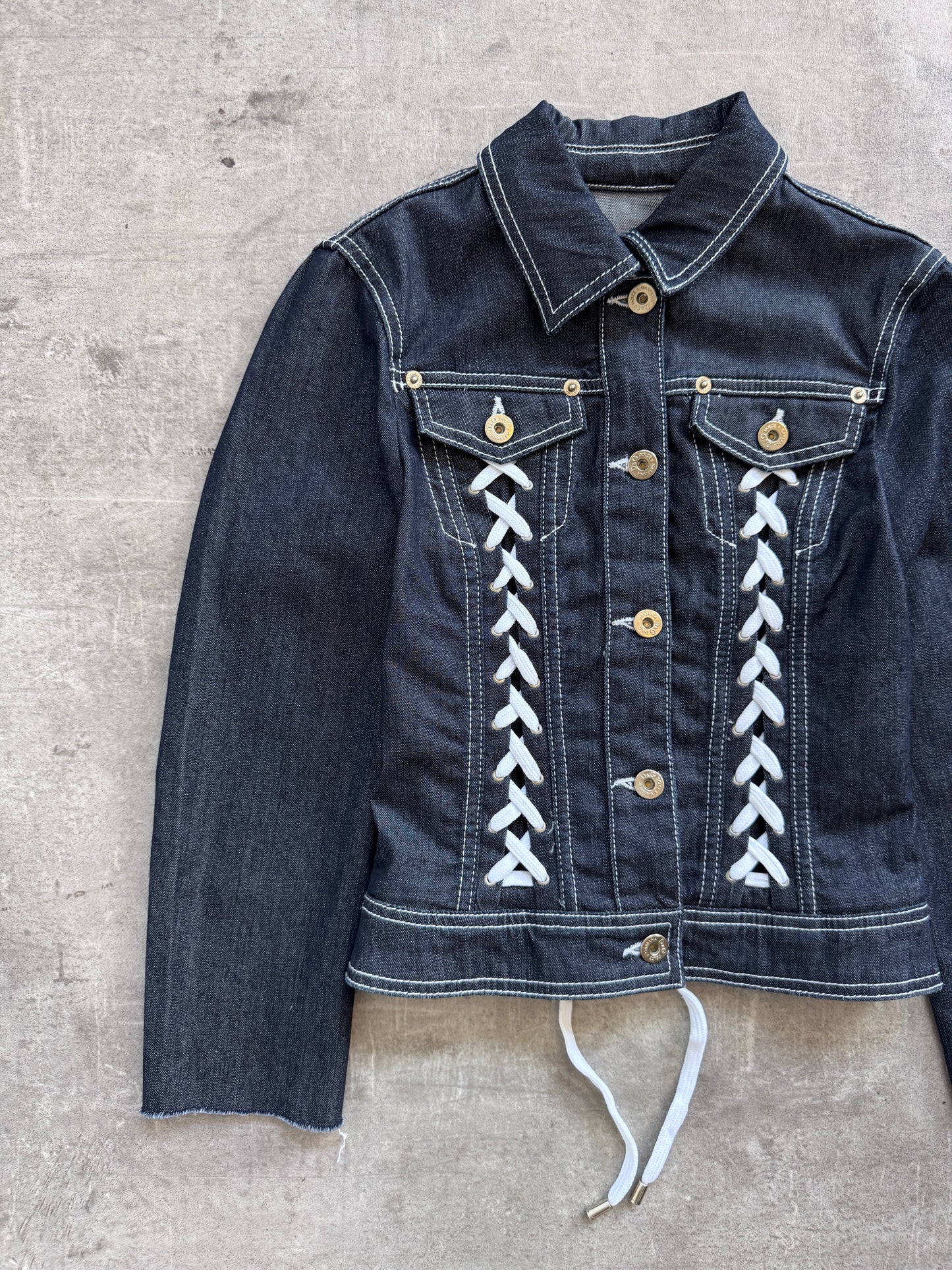 D&G Denim Lace Up Detail Jacket | Extra Small, Multicoloured
