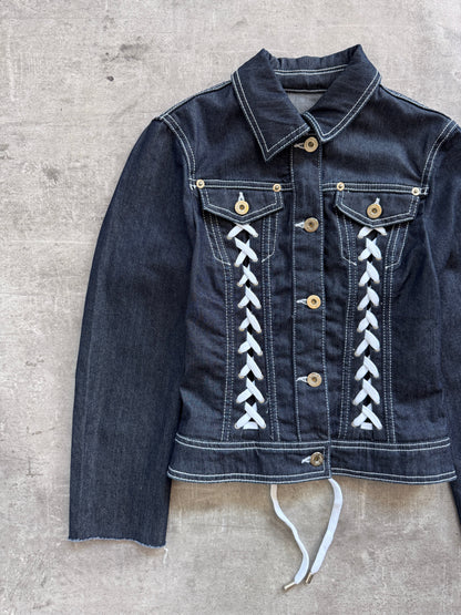 D&G Denim Lace Up Detail Jacket | Extra Small, Multicoloured