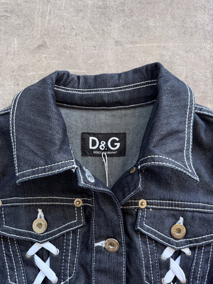 D&G Denim Lace Up Detail Jacket | Extra Small, Multicoloured