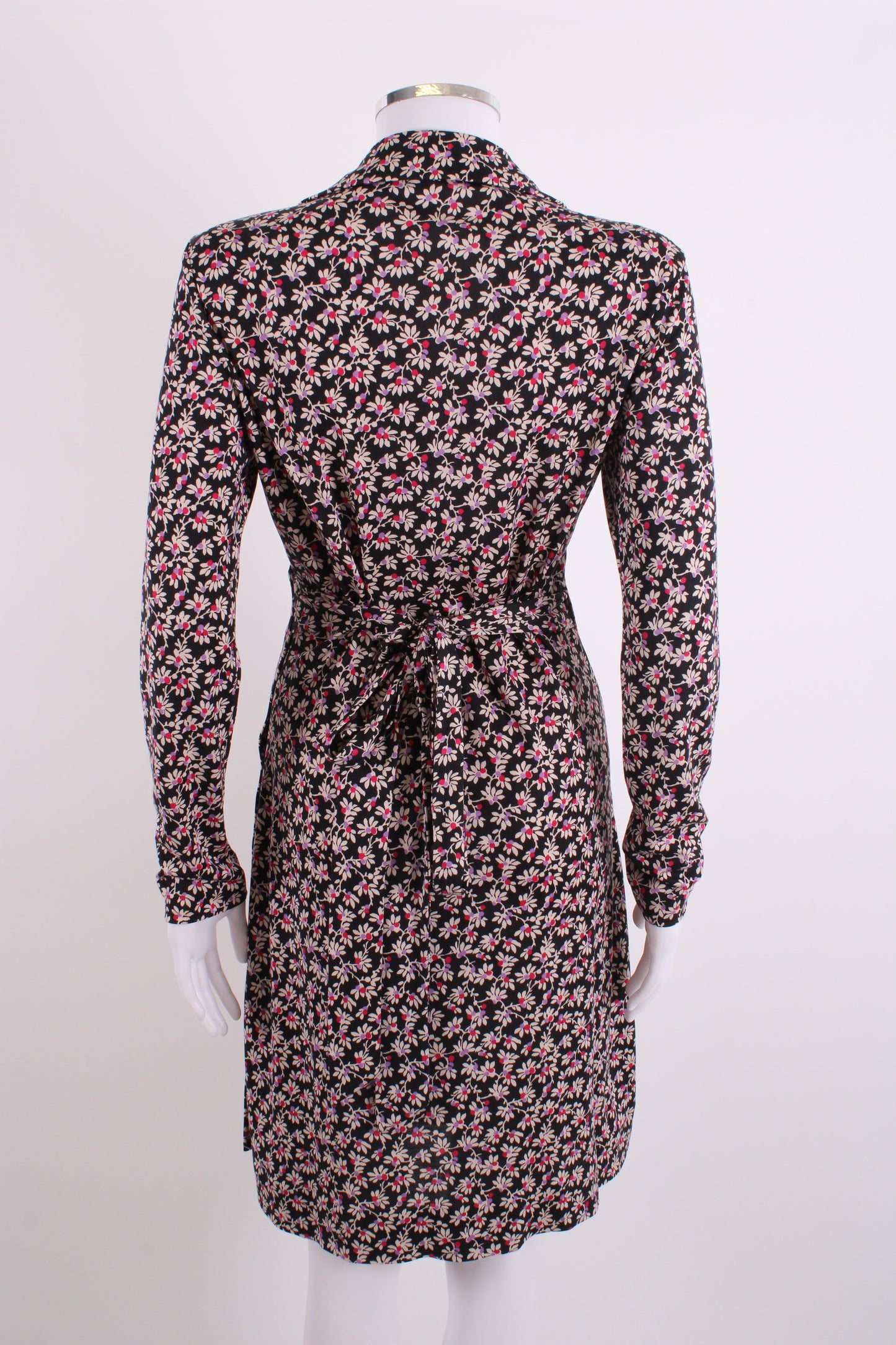 Diane Von Furstenberg L/S Floral Print Wrap Dress Black/ Purple 10 | O/S, Black