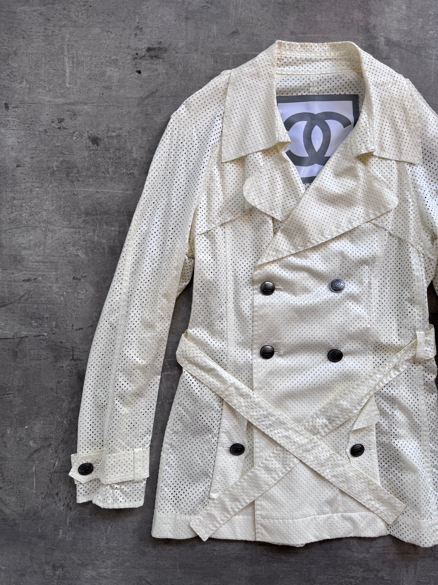 2008 Chanel Perforated Cotton Trench Coat | Small, Multicoloured