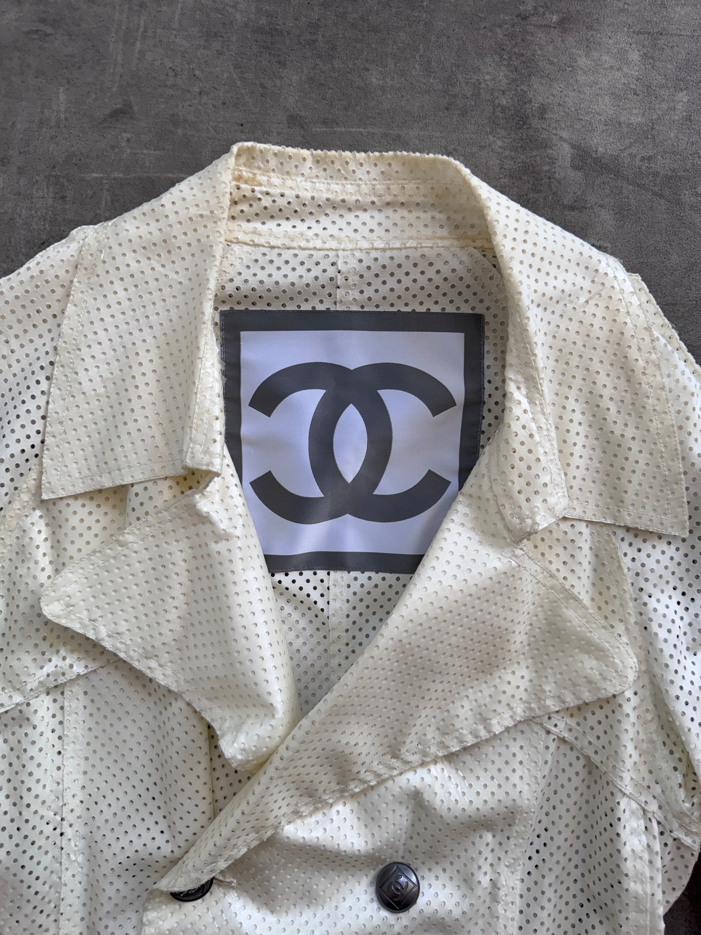 2008 Chanel Perforated Cotton Trench Coat | Small, Multicoloured