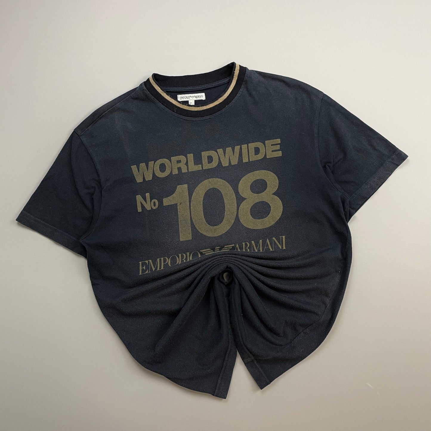 Emporio Armani Navy 1990s Reflective Print 'Worldwide' Tee | Medium, Navy