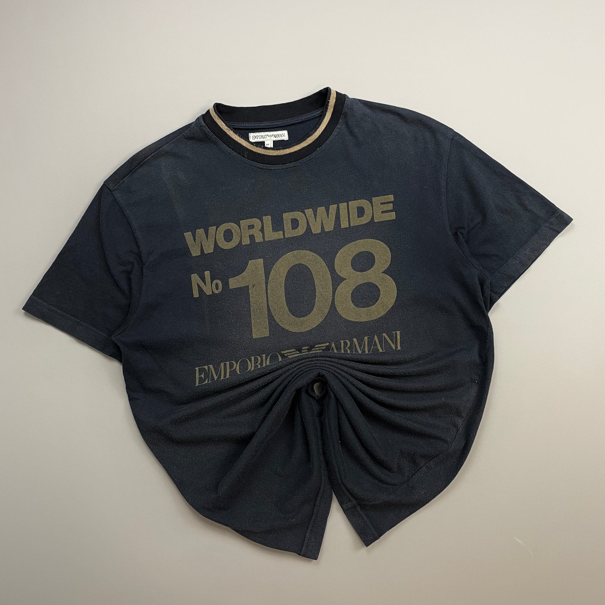 Emporio Armani Navy 1990s Reflective Print 'Worldwide' Tee | Medium, Navy