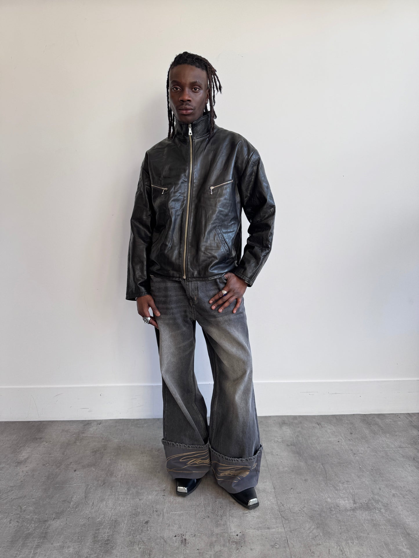 1990's Snake Chain Zip Quilt Lined Black Leather Jacket