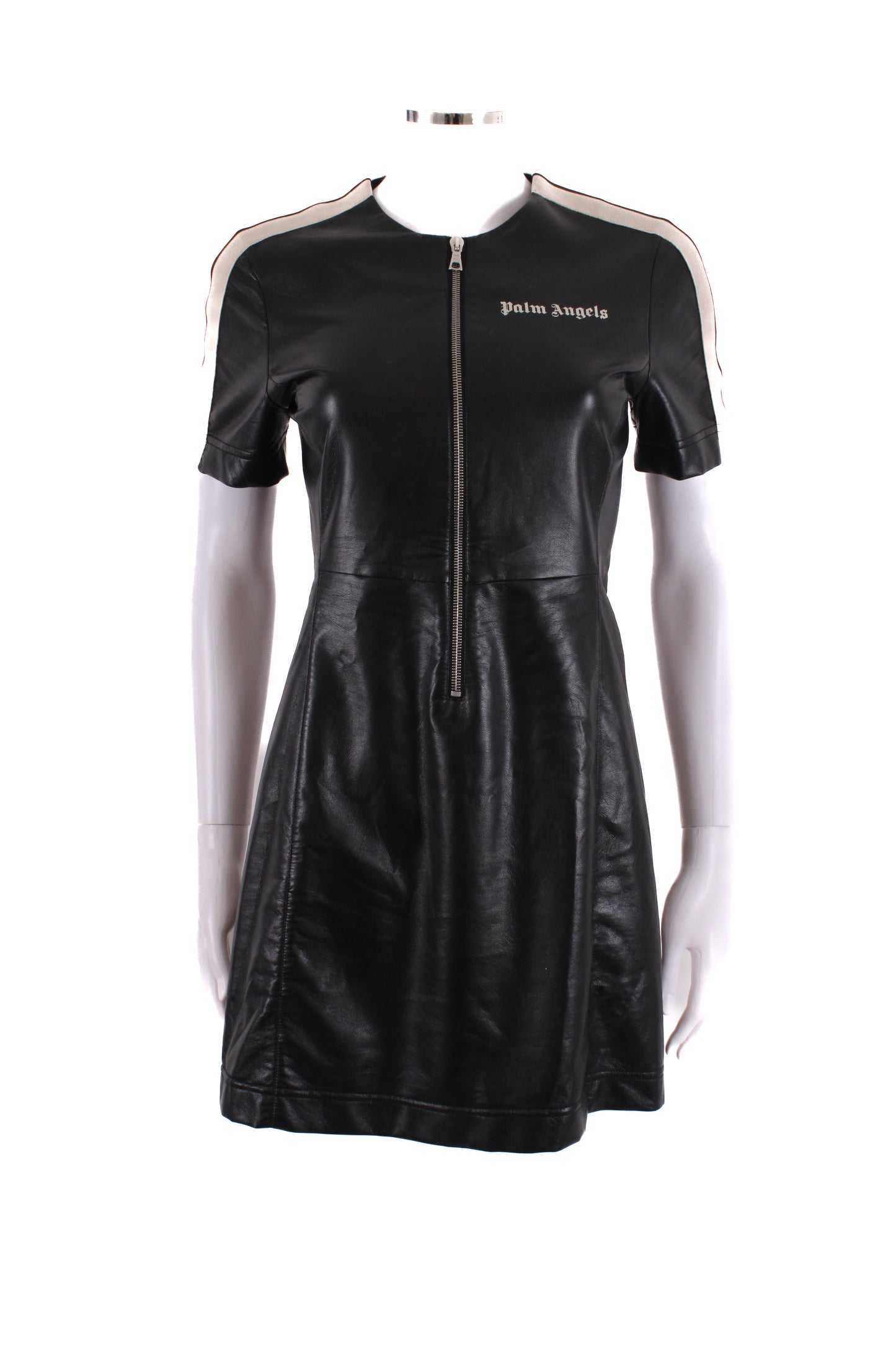 Palm Angels S/S Faux Leather Logo Dress Black/ Cream S | Small, Black