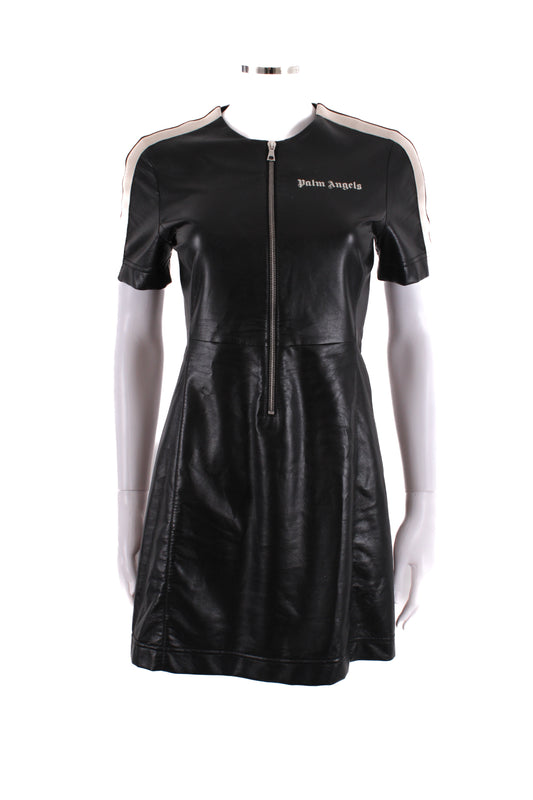 Palm Angels S/S Faux Leather Logo Dress Black/ Cream S | Small, Black
