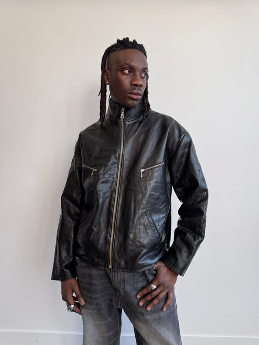 Conbipel 1980's Saddie Brown Waxed Leather Bomber