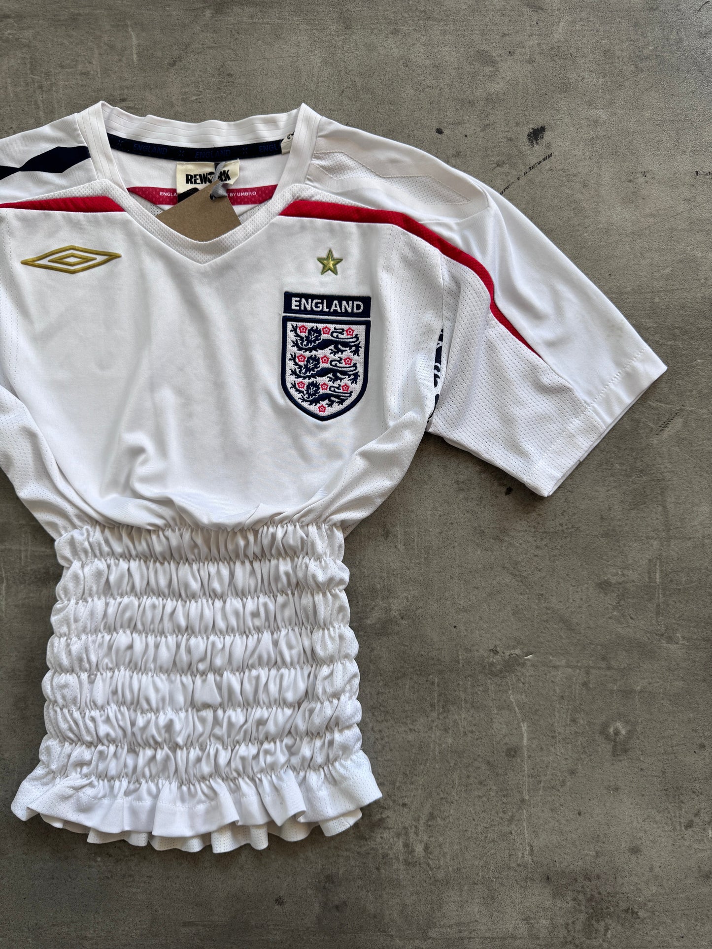 VT Rework : England Ruched Waist Football Shirt | Small, Multicoloured