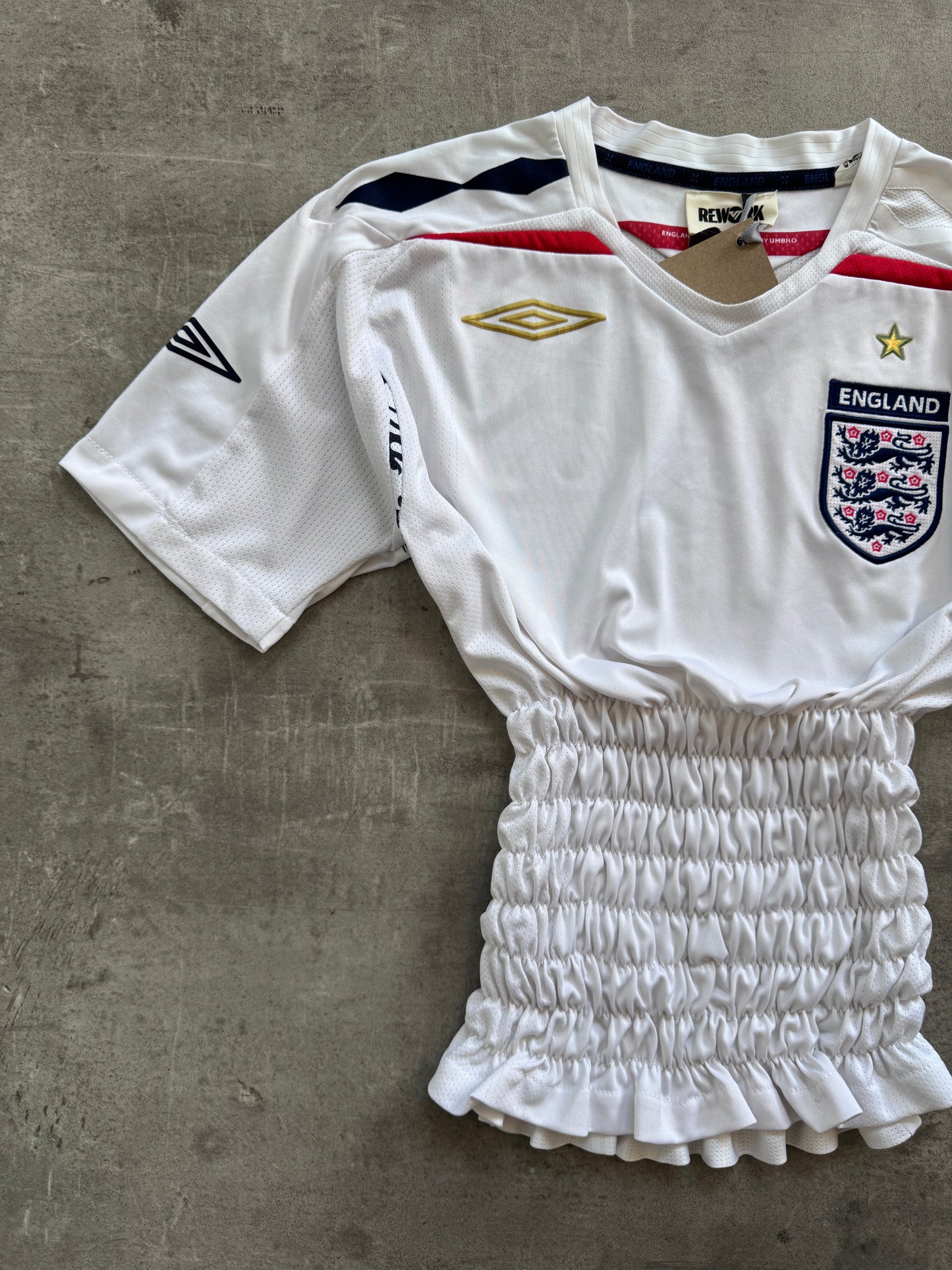VT Rework : England Ruched Waist Football Shirt | Small, Multicoloured