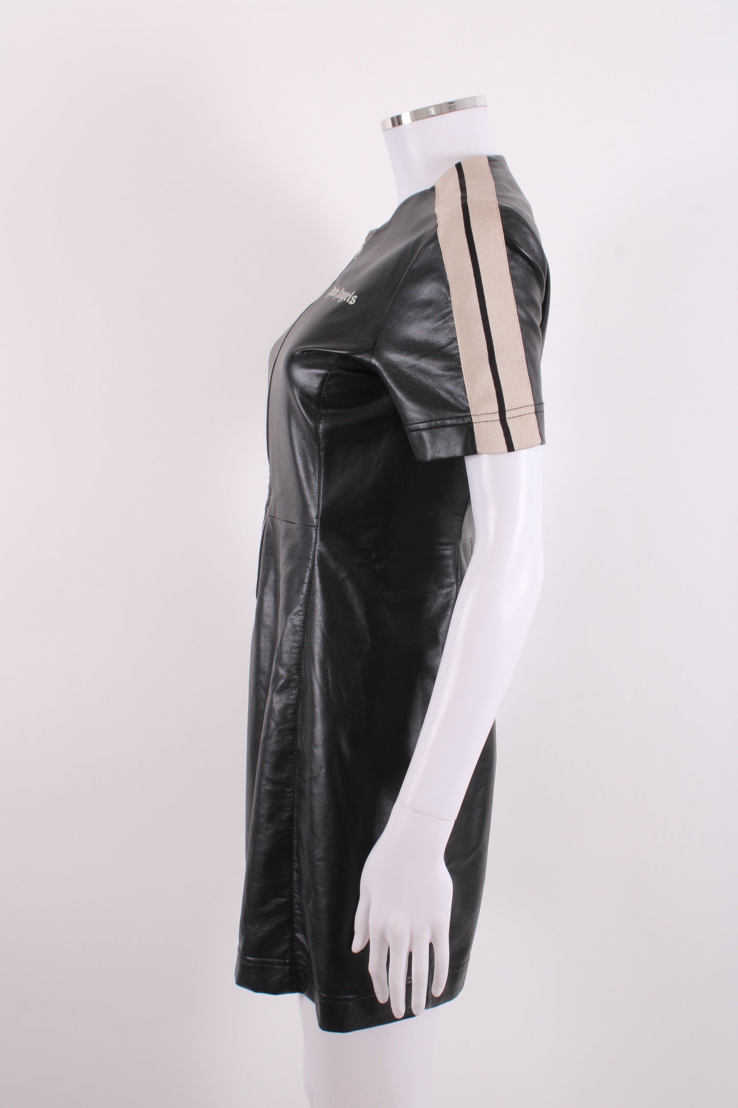 Palm Angels S/S Faux Leather Logo Dress Black/ Cream S | Small, Black