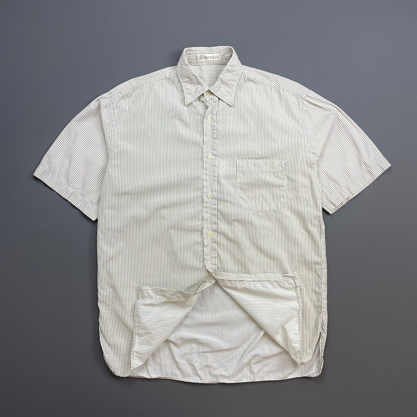 Boneville Brown & Cream 80s Pin Stripe Short Sleeve Pocket Shirt | X-Large, Multicoloured