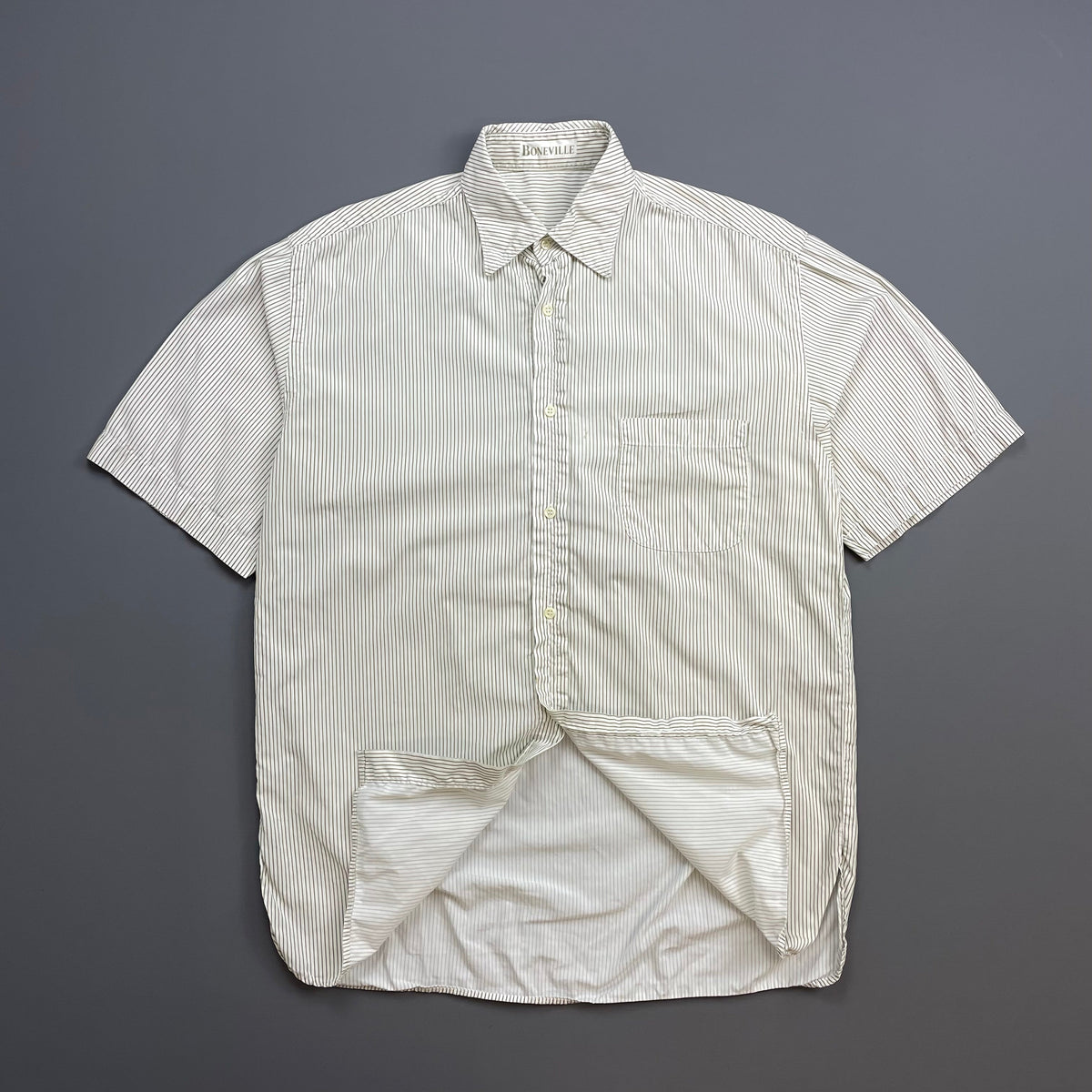 Boneville Brown & Cream 80s Pin Stripe Short Sleeve Pocket Shirt | X-Large, Multicoloured