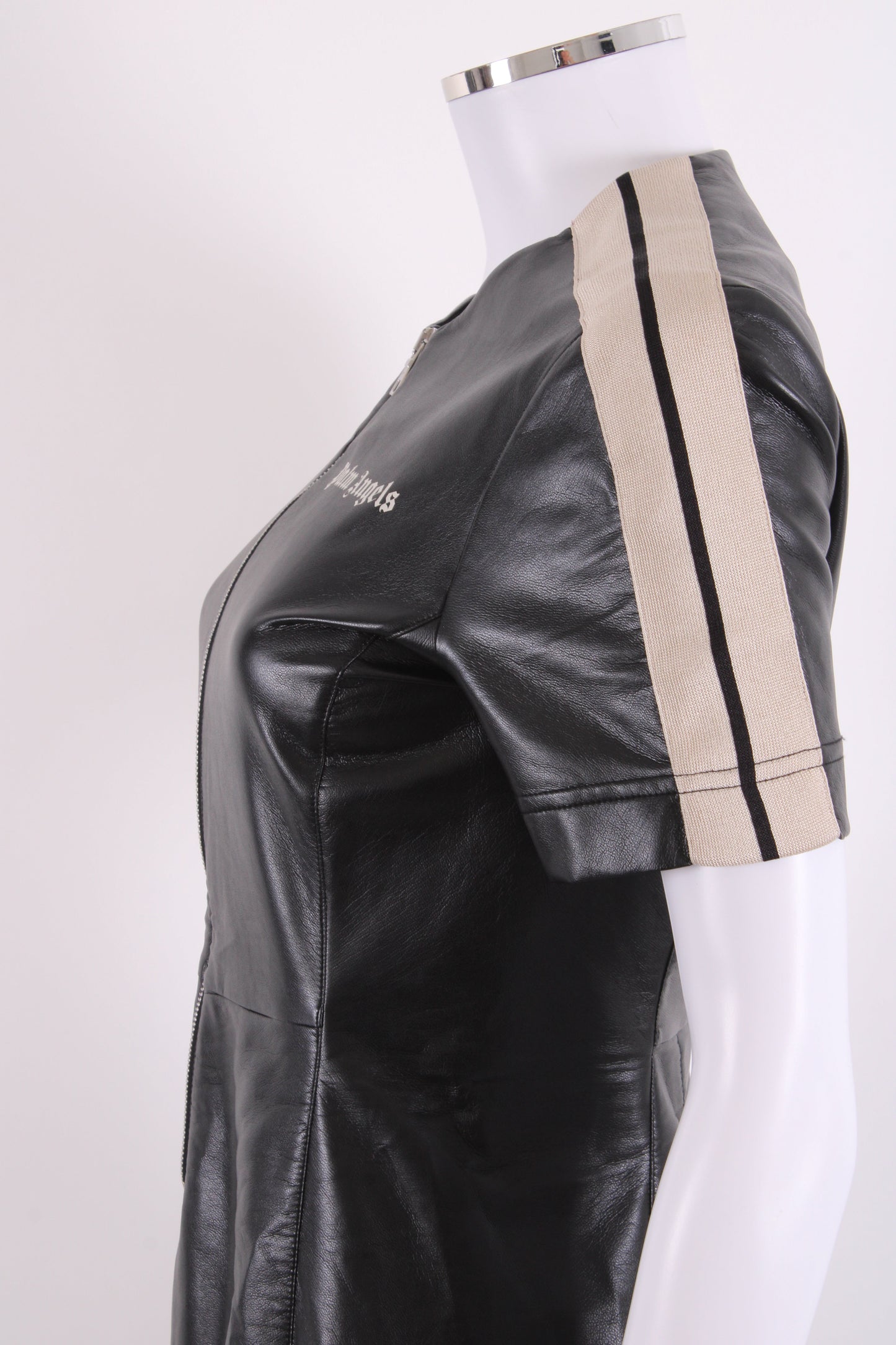 Palm Angels S/S Faux Leather Logo Dress Black/ Cream S | Small, Black