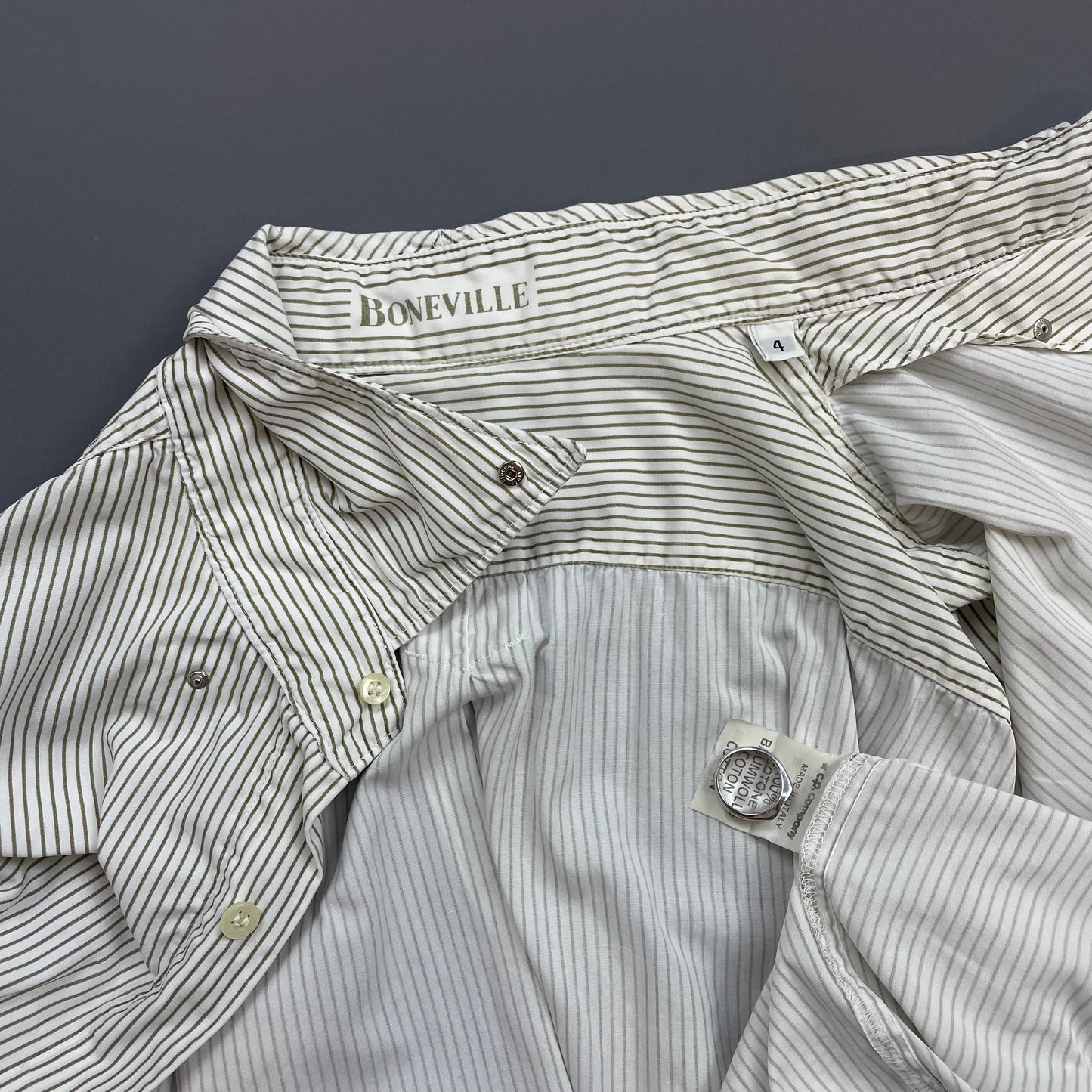 Boneville Brown & Cream 80s Pin Stripe Short Sleeve Pocket Shirt | X-Large, Multicoloured