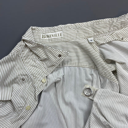 Boneville Brown & Cream 80s Pin Stripe Short Sleeve Pocket Shirt | X-Large, Multicoloured