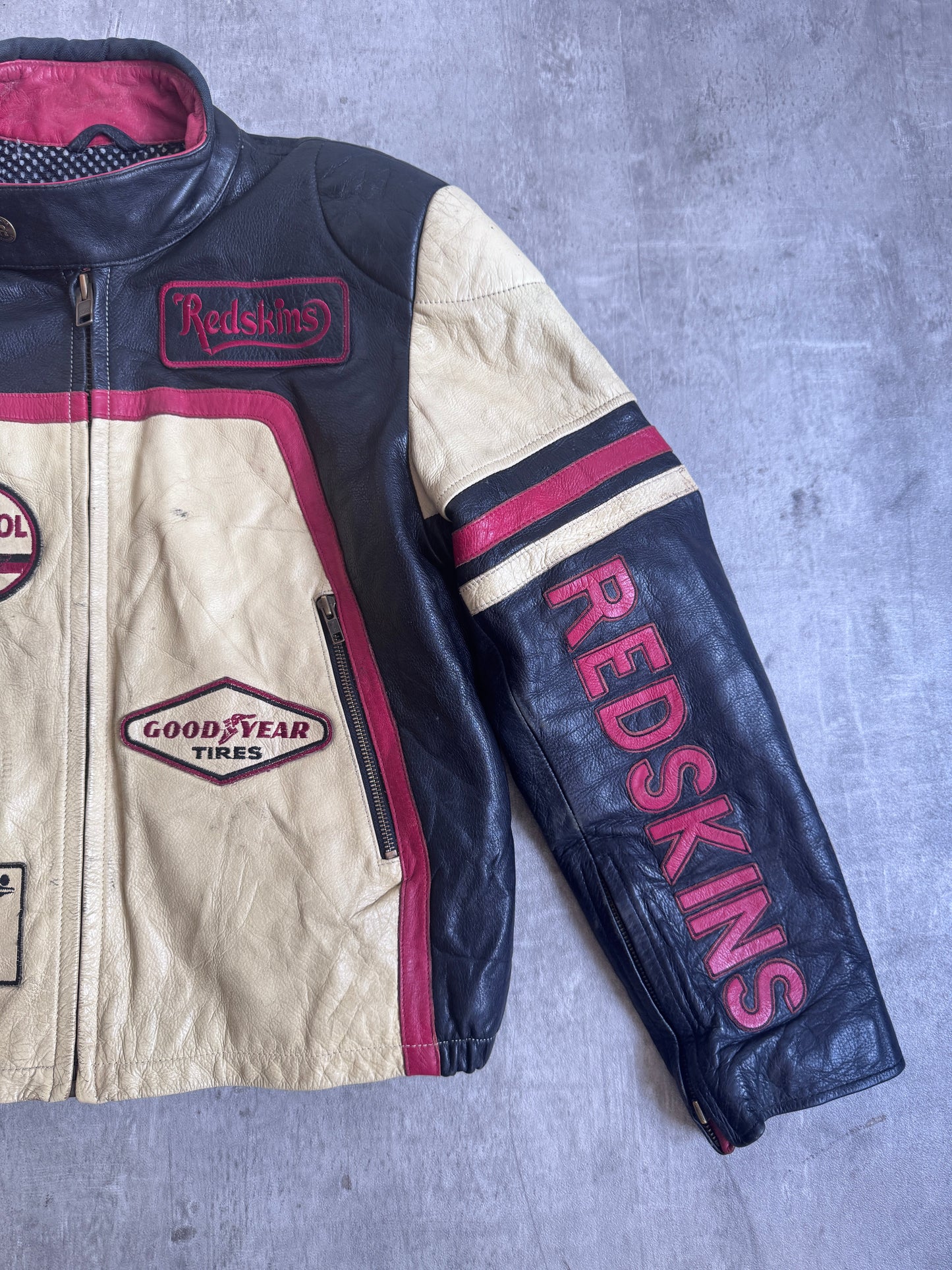 Red Skins Multi Motor Leather Racing Jacket