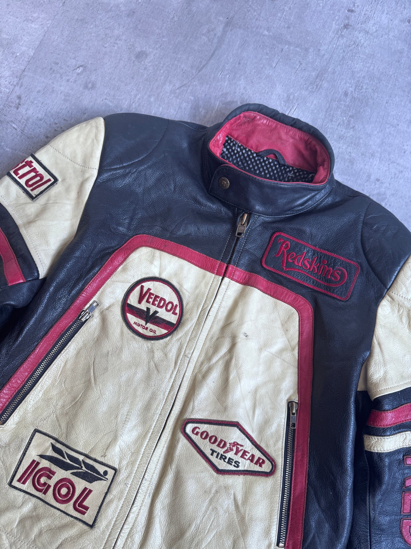 Red Skins Multi Motor Leather Racing Jacket