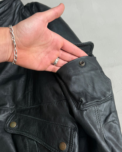 90'S VINTAGE BLACK LEATHER BIKER JACKET - L