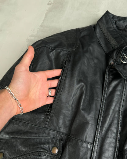 90'S VINTAGE BLACK LEATHER BIKER JACKET - L