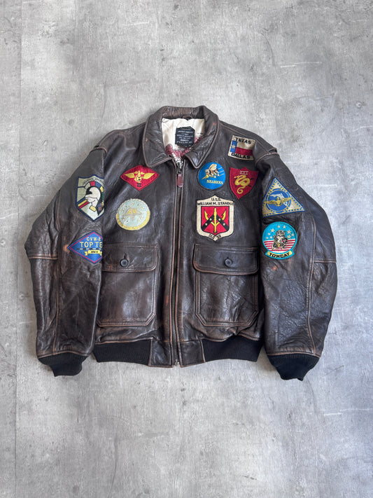 1990s Avirex G-1 U.S.S Galveston Leather Flight Jacket