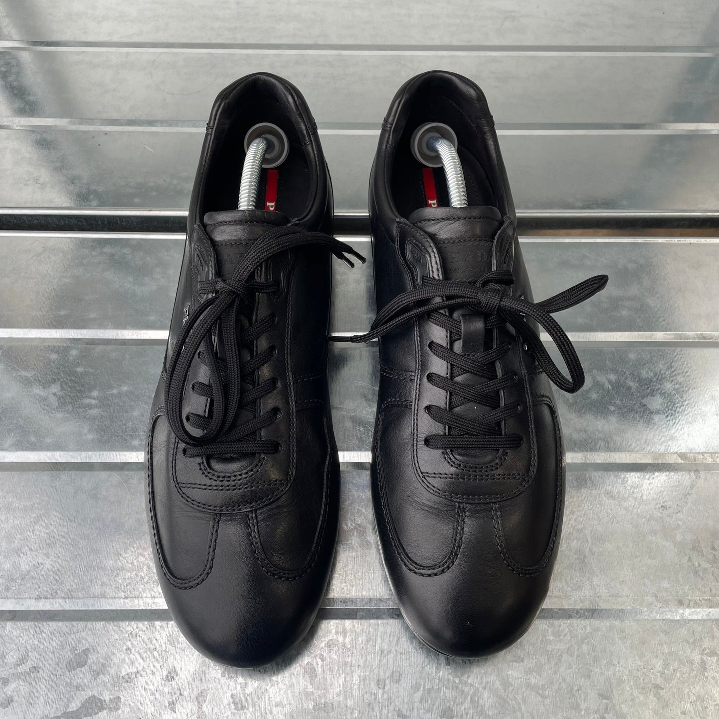 Prada Sport Black 2014 Leather Low Profile Trainers | LARGE, Black