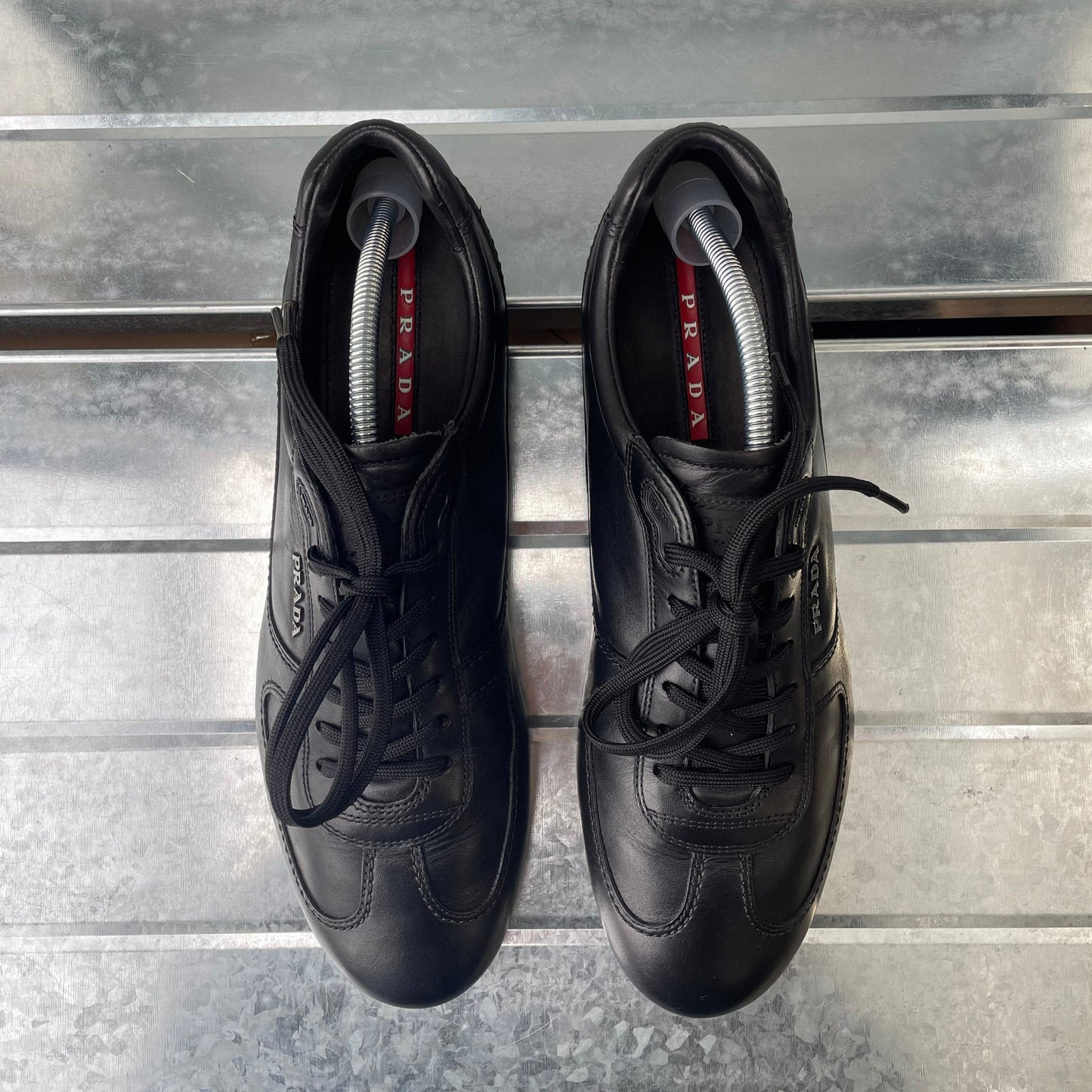 Prada Sport Black 2014 Leather Low Profile Trainers | LARGE, Black