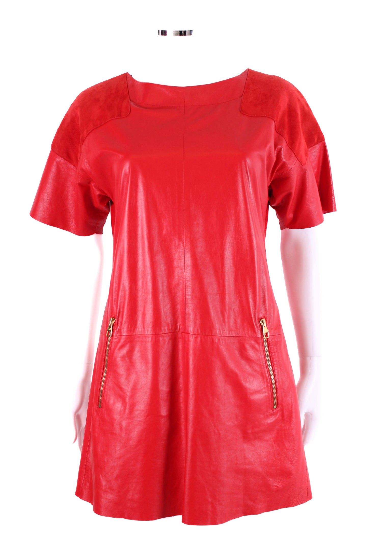 Louis Vuitton Leather Mini Dress Red 8 | Default Title, Gold