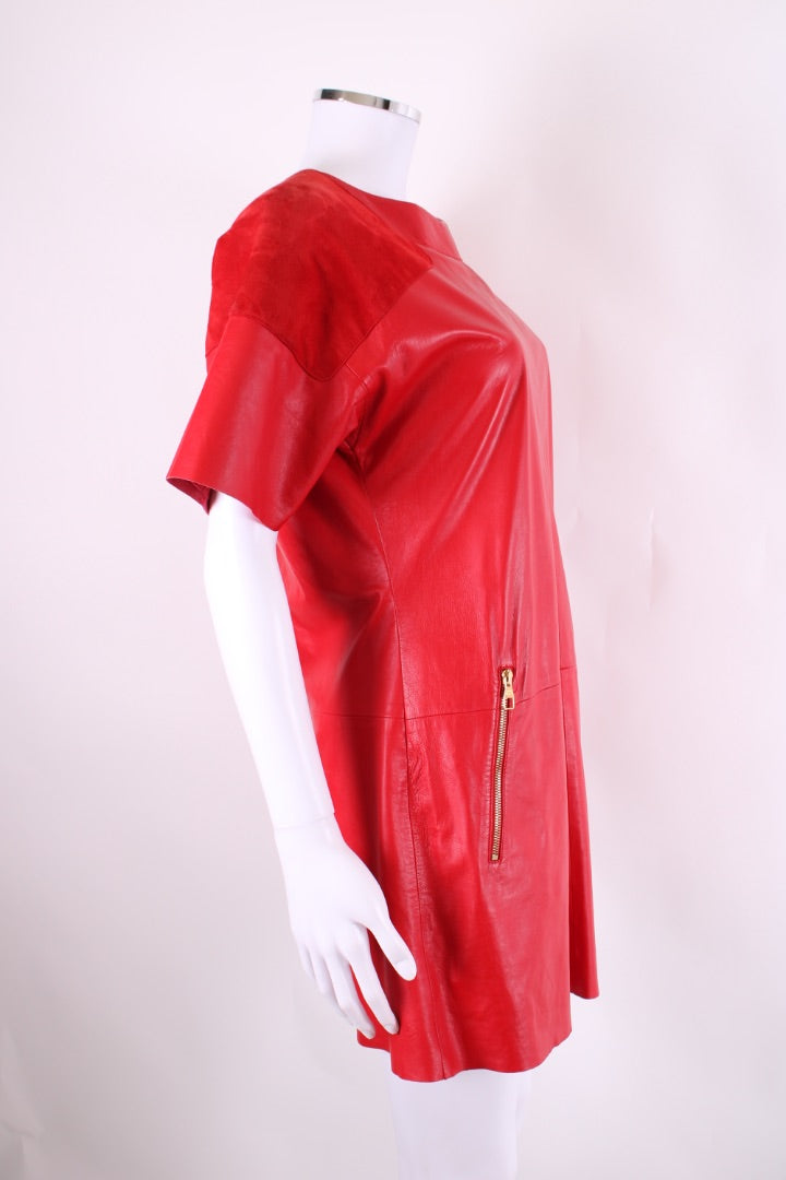 Louis Vuitton Leather Mini Dress Red 8 | Default Title, Gold