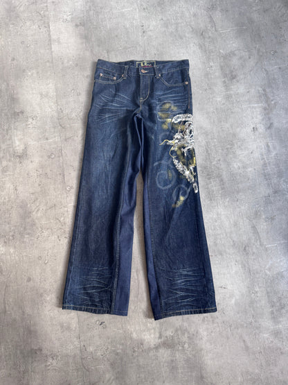 VT Rework: Japanese Embroidered Wide Leg Denim Jeans