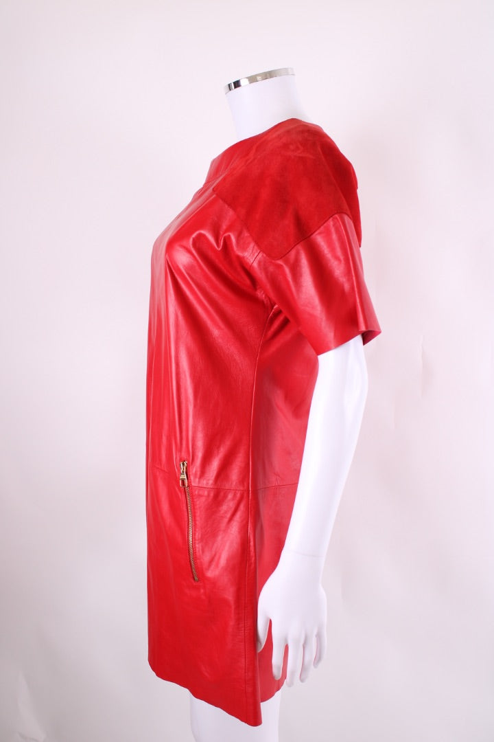Louis Vuitton Leather Mini Dress Red 8 | Default Title, Gold