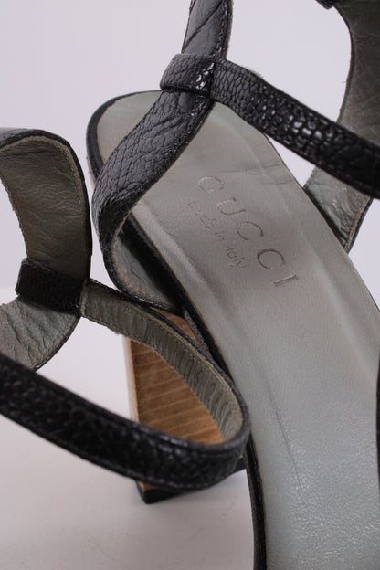 Gucci Crsytal Buckle Croc Effect Heels Silver 37 | O/S, Silver