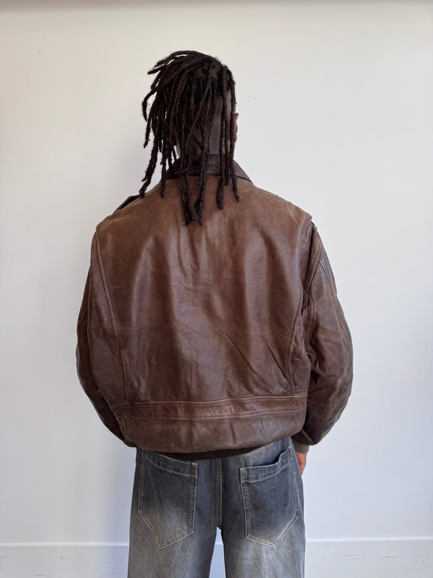 Normans Bole Brown Distressed Leather Bomber Jacket