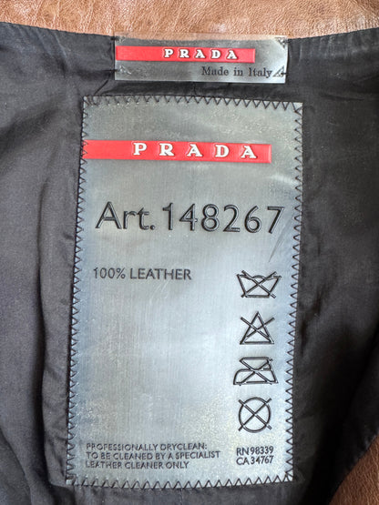 1990s Prada Multi Zip Brown Cropped Leather Jacket SC : 5782