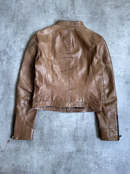 1990s Prada Multi Zip Brown Cropped Leather Jacket SC : 5782