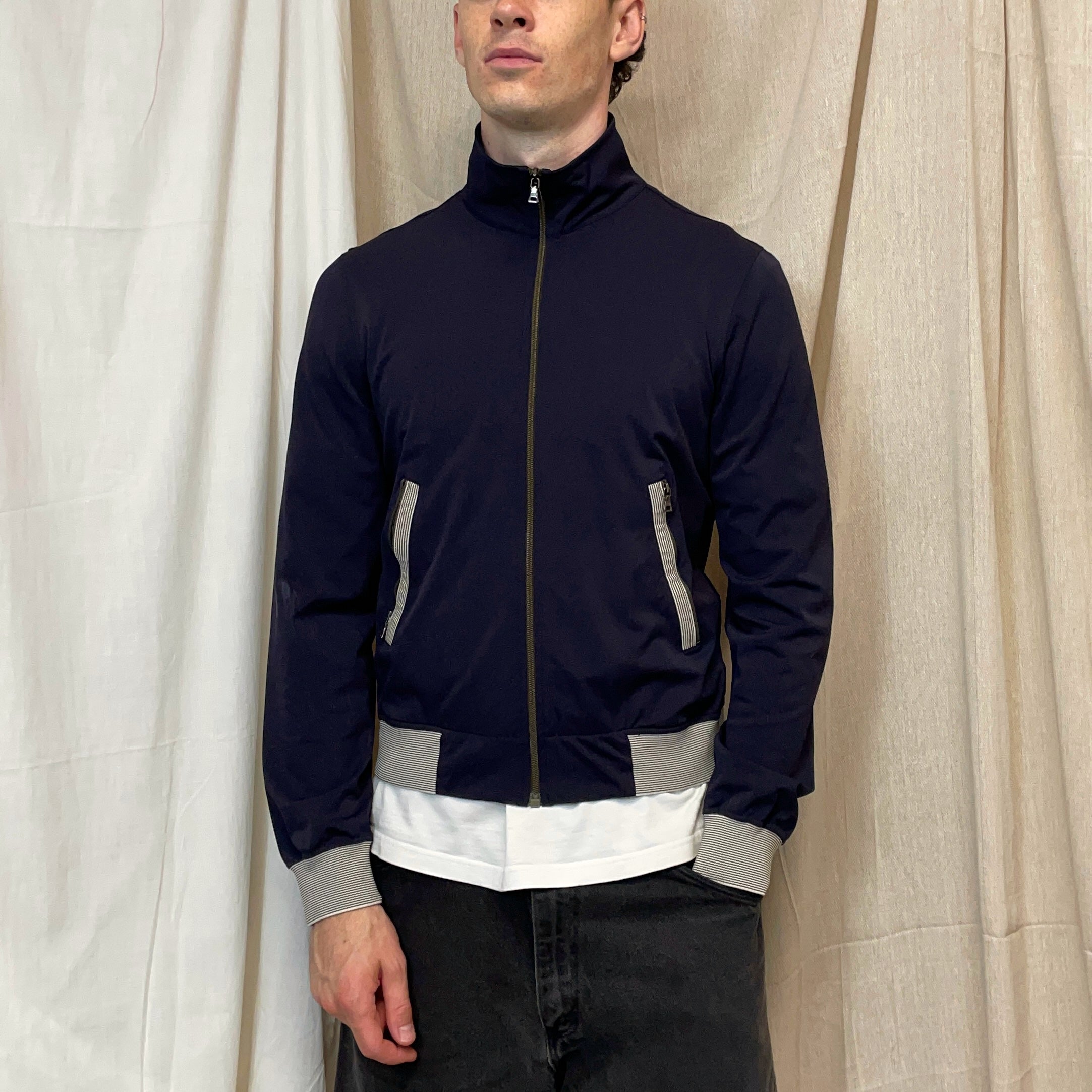 Prada Sport Navy 00s Nylon Stripe Detailed Track Jacket – Known Source Prada Sport Navy 00s Nylon Stripe Detailed Track Jacket – Known Source