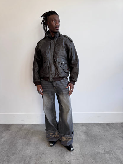 Censured Distressed Finish Brown Sheeps Leather Bomber