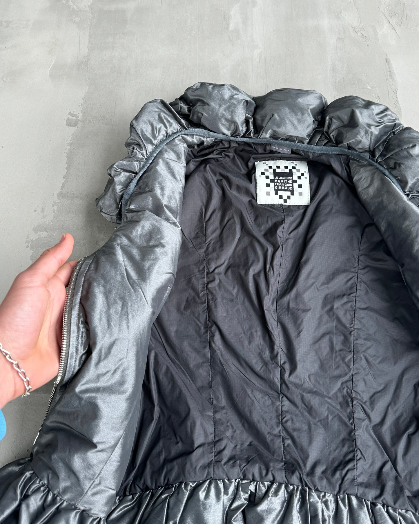 MARITHE FRANCOIS GIRBAUD MFG SILVER PUFFER GILLET JACKET - M | Medium, Silver