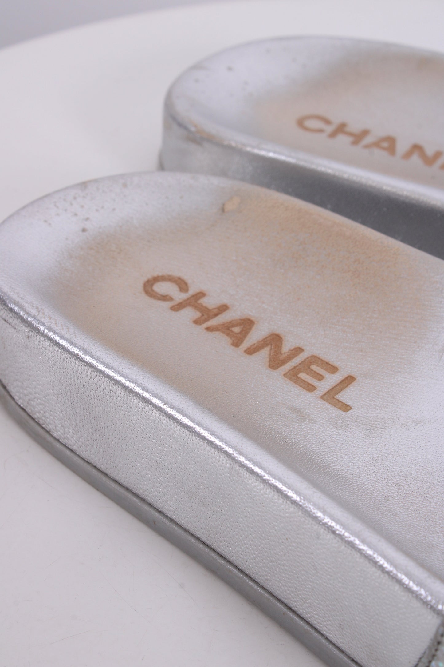 Chanel Chain Detail Slides Sandals Silver 40 | O/S, Silver