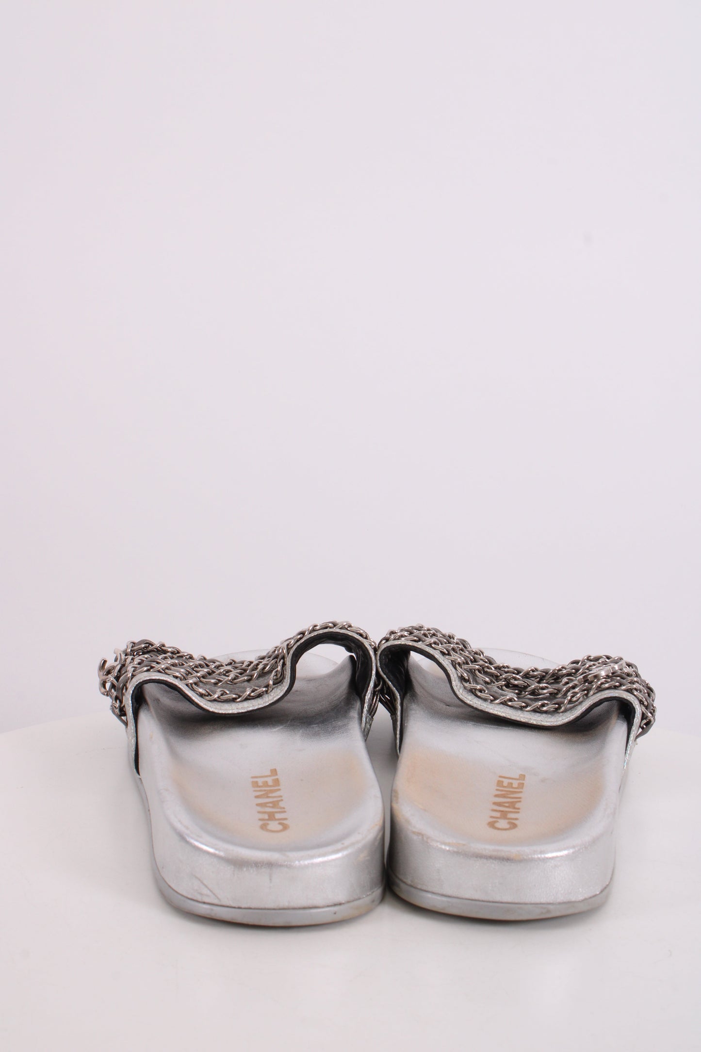 Chanel Chain Detail Slides Sandals Silver 40 | O/S, Silver