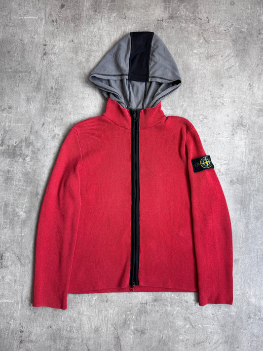 S/S 2004 Stone Island Hooded Red Knit Zip Up